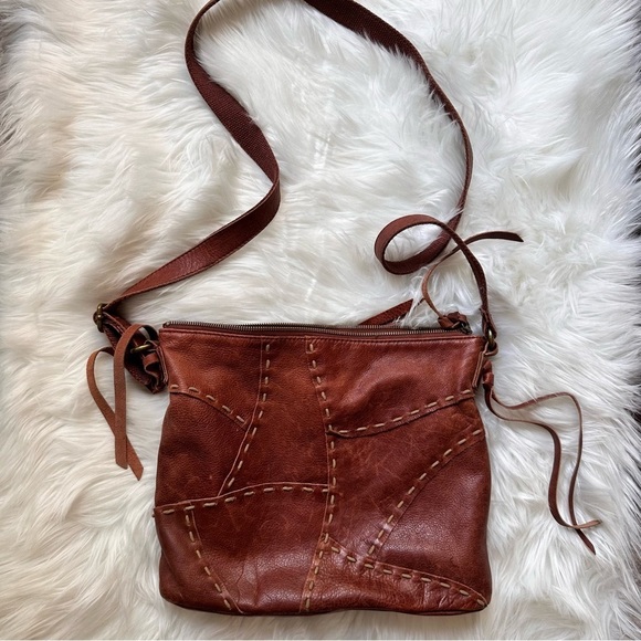 Lucky Brand Dylan X Cross Body Bag Leather Brandy Boho